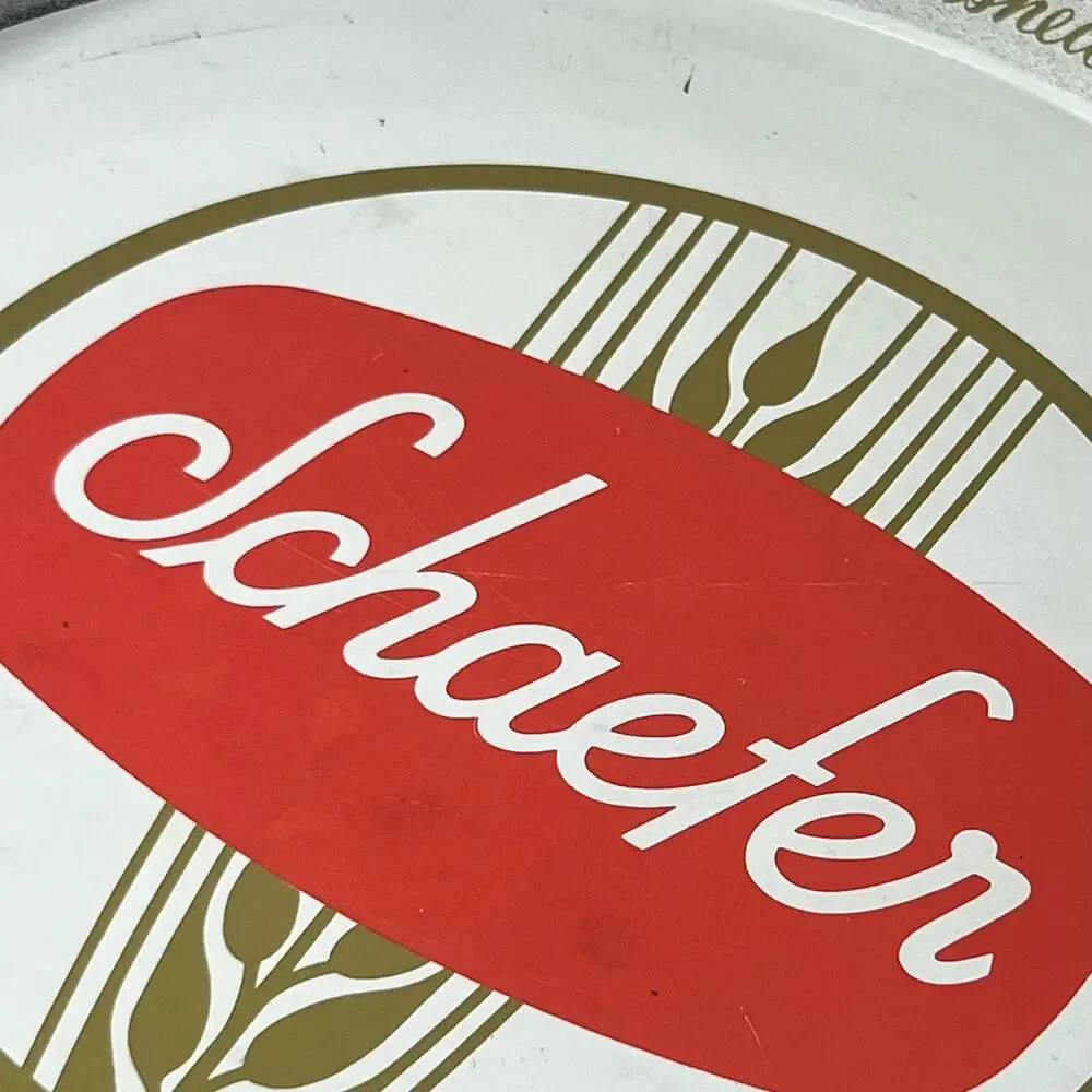 Vintage 60s Schaefer Beer Litho Tin Metal Serving Tray Advertising MCM Barware